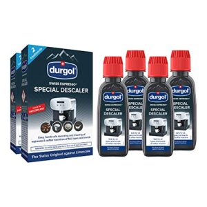 durgol swiss espresso, descaler and decalcifier for all brands of espresso machines and coffee makers, 4.2 fluid ounces (pack of 4)