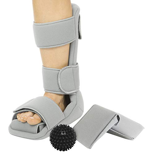 Vive Plantar Fasciitis Night Splint Plus Trigger Point Spike Ball - Soft Leg Brace Support, Orthopedic Sleeping Immobilizer Stretch Boot (Small: Men's: Up to 5, Women's: Up to 6.5)