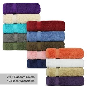 Chakir Turkish Linens Hotel & Spa Quality, Highly Absorbent 100% Cotton Turkish Washcloths (2 X 6 Random Colors - Set of 12)