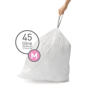 simplehuman Code M Custom Fit Drawstring Trash Bags in Dispenser Packs, 60 Count, 45 Liter / 11.9 Gallon, White