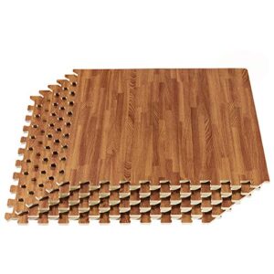 forest floor 3/8 inch thick printed foam tiles, premium wood grain interlocking foam floor mats, anti-fatigue flooring, 24 in x 24 in, 24 square feet (6 tiles) (ff24-10m)