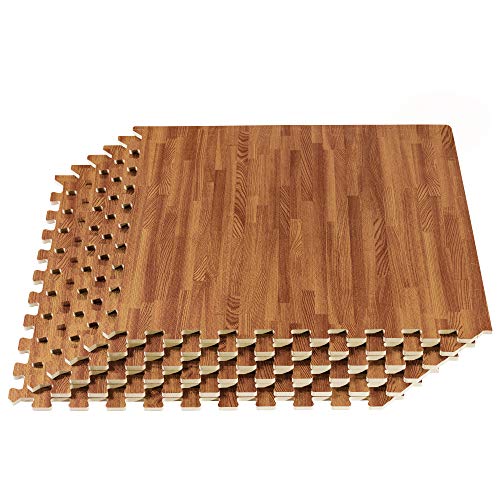 FOREST FLOOR 3/8 Inch Thick Printed Foam Tiles, Premium Wood Grain Interlocking Foam Floor Mats, Anti-Fatigue Flooring, 24 in x 24 in, 24 Square Feet (6 Tiles) (FF24-10M)