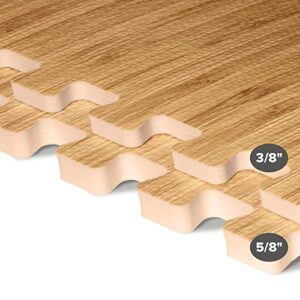 FOREST FLOOR Thick Printed Foam Tiles, Premium Wood Grain Interlocking Foam Floor Mats, Anti-Fatigue Flooring, 3/8" Thick, Light Bamboo, 24 Square Feet (6 Tiles)