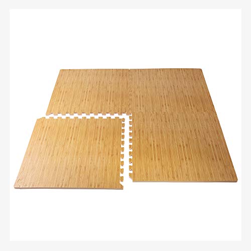 FOREST FLOOR Thick Printed Foam Tiles, Premium Wood Grain Interlocking Foam Floor Mats, Anti-Fatigue Flooring, 3/8" Thick, Light Bamboo, 24 Square Feet (6 Tiles)