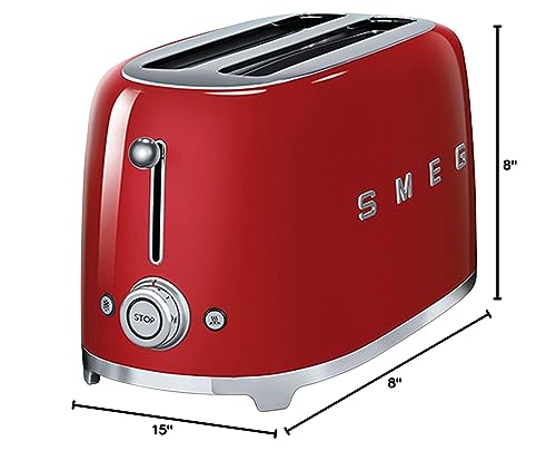 SMEG TSF02RDUS 50's Retro Style 4 Slice Toaster, Red