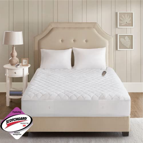 Beautyrest 3M Scotchgard Heated Mattress Pad - Electric Bed Warmer with 5 Heat Settings, 10 Hr Auto Shut Off Timer, All Around Elastic Deep Pocket, UL Certified, Machine Washable, White Queen