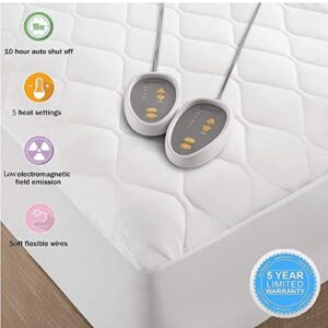 Beautyrest 3M Scotchgard Heated Mattress Pad - Electric Bed Warmer with 5 Heat Settings, 10 Hr Auto Shut Off Timer, All Around Elastic Deep Pocket, UL Certified, Machine Washable, White Queen