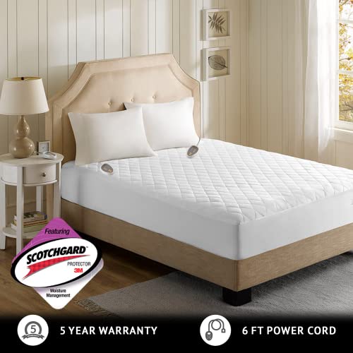 Beautyrest 3M Scotchgard Heated Mattress Pad - Electric Bed Warmer with 5 Heat Settings, 10 Hr Auto Shut Off Timer, All Around Elastic Deep Pocket, UL Certified, Machine Washable, White King