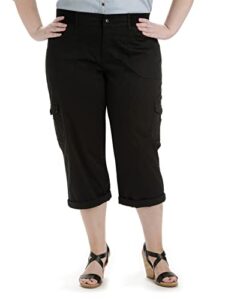 lee women's size relaxed fit austyn knit waist cargo capri pant, black, 24 plus