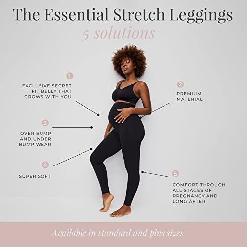 Motherhood Maternity Women's Maternity Essential Stretch Full Length Secret Fit Belly Leggings, Black, Small