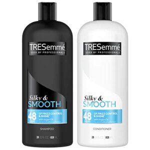 tresemme shampoo and conditioner set, silky & smooth, argan oil with vitamin e, anti frizz hair products, 28 fl oz each