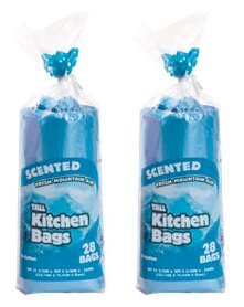 scented tall 13 gallon kitchen bags - fresh mountain air scent- 2 packs of 28 bags (blue)