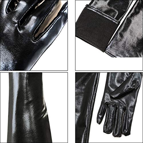 Luwint Women's Sexy Elastic Shiny Wet Look Satin Long Gloves (Black)