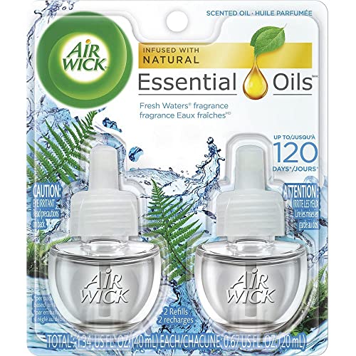 Air Wick Plug in Scented Oil Refill, 2 Ct, Fresh Waters, Air Freshener, Essential Oils