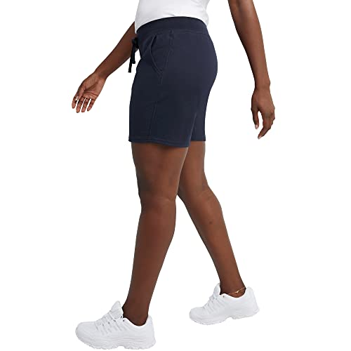 Hanes Women's Pocket Drawstring Cotton Inseam Shorts, Navy, X-Large