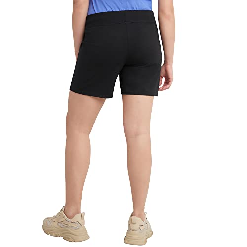 Hanes Women's Pocket Drawstring Cotton Inseam Shorts, Black, X-Large