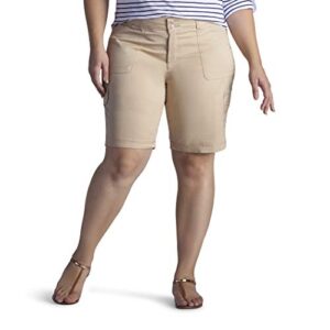 lee womens plus size relaxed-fit avey knit-waist cargo bermuda shorts, café, 18 us