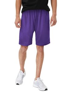 hat and beyond mens mesh shorts elastic sports gym performance workout boxing jersey basketball pants (medium, 1ih01_purple)