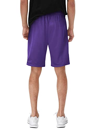 Hat and Beyond Mens Mesh Shorts Elastic Sports Gym Performance Workout Boxing Jersey Basketball Pants (Medium, 1ih01_Purple)