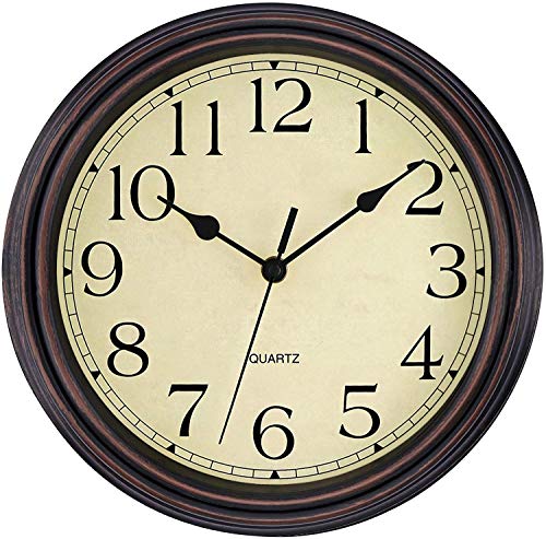 Foxtop Retro Silent Non-Ticking Round Classic Clock Quartz Decorative Battery Operated Wall Clock for Living Room Kitchen Home Office 12 inch (Bronze)