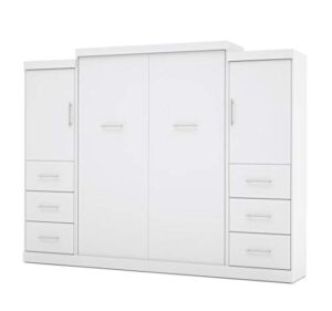 bestar nebula queen murphy bed and 2 storage units with drawers (115w) in white