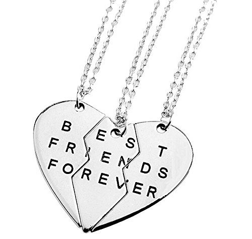 Fusicase Jewelry Necklaces Best Friend Forever BFF Metal Split Heart Necklaces Couples Three Part Necklaces