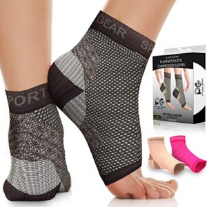 physix gear sport plantar fasciitis socks with arch support for men & women - ankle compression sleeve, toeless compression socks foot pain relief, ankle swelling better than night splint, black l/xl