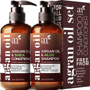 argan oil shampoo and conditioner set - sulfate-free formula with nourishing moroccan oil and keratin -for all hair, curly or straight - hydrate repair and defy frizz for salon-like results! (16 fl oz (pack of 2))
