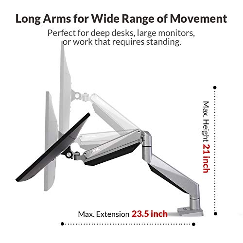 Loctek Monitor Mount Heavy Duty Gas Spring Swing Monitor Arm Desk Mount Stand Fit 10-34 inches Monitor 13.2-33 lbs Weight Capacity