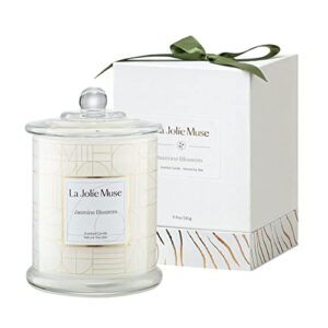 la jolie muse candles gifts for women, candles for women with gift box, jasmine scented candle, candles for home scented, natural soy candles, 70 hours 10 oz