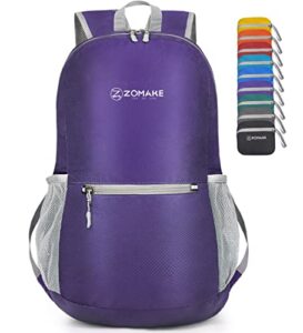 zomake ultra lightweight hiking backpack 20l - packable small backpacks water resistant daypack for women men(purple)