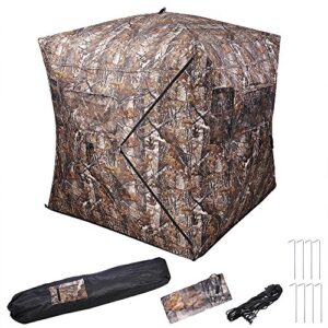 aw hunting blind tent w/carrying bag, 2 person 150d degree see through ground blinds portable 58x58x65 deer blind windproof waterproof, for deer hunting outdoor sport shooting turkey hunting
