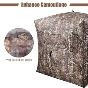 AW Hunting Blind Tent w/Carrying Bag, 2 Person 150D Degree See Through Ground Blinds Portable 58x58x65 Deer Blind Windproof Waterproof, for Deer Hunting Outdoor Sport Shooting Turkey Hunting