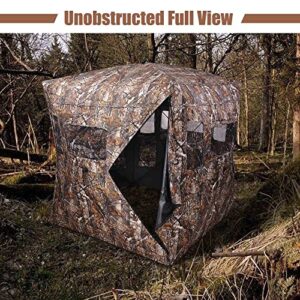 AW Hunting Blind Tent w/Carrying Bag, 2 Person 150D Degree See Through Ground Blinds Portable 58x58x65 Deer Blind Windproof Waterproof, for Deer Hunting Outdoor Sport Shooting Turkey Hunting