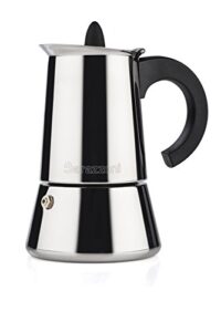 barazzoni 830008006 ih/direct flame espresso maker, stainless steel, diameter: 4.5 x height: 8.1 inches (11.3 x 20.5 cm), stainless steel, espresso coffee maker, 6 cups, silver