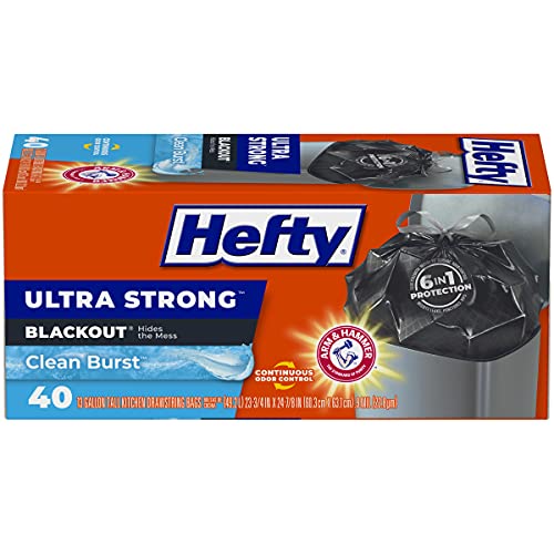 Hefty Ultra Strong Tall Kitchen Trash Bags, Blackout, Clean Burst, 13 Gallon, 40 Count