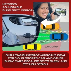 Utopicar Long Blind Spot Car Mirror - Aesthetic Convex Blindspot Mirrors, Engineered Design for Side Mirror (Blindspot), Up/Down Adjustable Car Blind Spot Mirror, Rear View Blind Spot Mirrors (2 Pack)