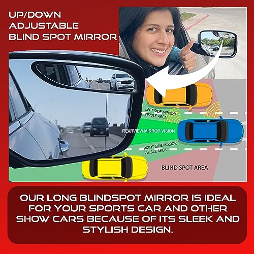 Utopicar Long Blind Spot Car Mirror - Aesthetic Convex Blindspot Mirrors, Engineered Design for Side Mirror (Blindspot), Up/Down Adjustable Car Blind Spot Mirror, Rear View Blind Spot Mirrors (2 Pack)