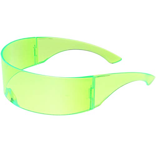 zeroUV 80s Futuristic Cyclops Cyberpunk Visor Sunglasses with Translucent Lens (Green)