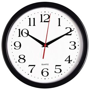 Bernhard Products Black Wall Clock Silent Non Ticking 10 Inch Quality Quartz Battery Operated Round Easy to Read Home/Office/Kitchen/Classroom/School Clock Sweep Movement