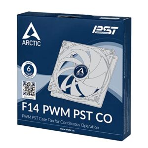 ARCTIC F14 PWM PST CO - 140 mm Case Fan with PWM Sharing Technology (PST), Dual Ball Bearing for Continuous Operation, Quiet, Computer, 200-1350 RPM - Grey