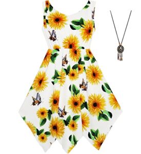 je32 girls dress sunflower butterfly hanky hem party beach necklace size 8,yellow,