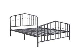 novogratz bushwick metal bed with headboard and footboard | modern design | queen size - grey