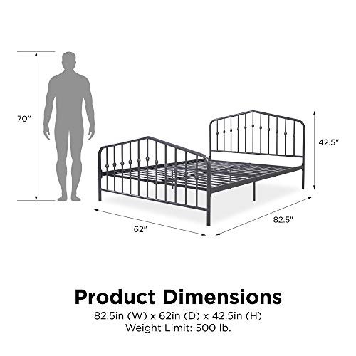 Novogratz Bushwick Metal Bed with Headboard and Footboard | Modern Design | Queen Size - Grey