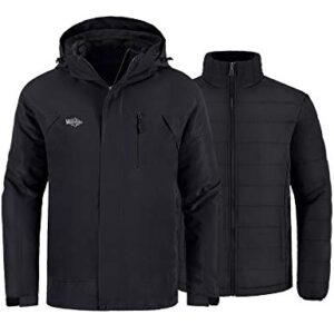 Wantdo Men's Ski Jacket Winter 3 in 1 Coat With Detachable Puffer Coat Black M