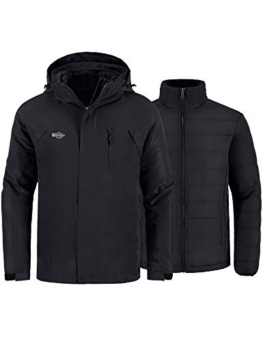 Wantdo Men's Ski Jacket Winter 3 in 1 Coat With Detachable Puffer Coat Black M