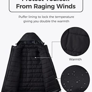 Wantdo Men's Ski Jacket Winter 3 in 1 Coat With Detachable Puffer Coat Black M