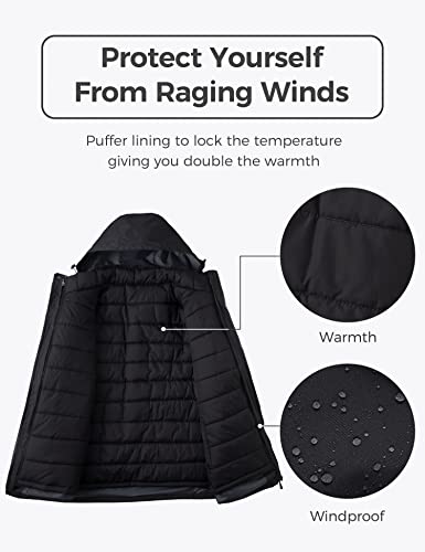 Wantdo Men's Ski Jacket Winter 3 in 1 Coat With Detachable Puffer Coat Black M