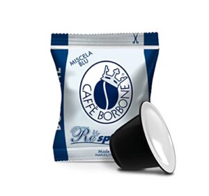 caffe borbone compatible nespresso 100 espresso pods, blue blend with refined taste, powerful character and intense aroma, roasted and freshly packaged in italy