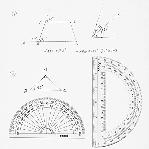 eBoot Plastic Protractor Protractor 180 Degrees, 4 Inch and 6 Inch, Clear, 2 Pieces